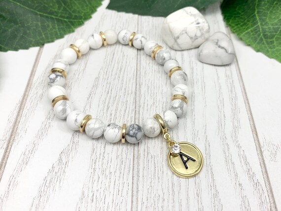 Personalized Howlite Initial Bracelet — Custom Monogram Jewelry