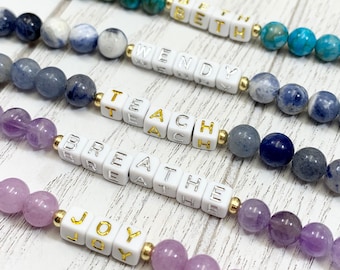 Personalized Name Gemstone Bracelet, Handmade Custom Uplifting Jewelry