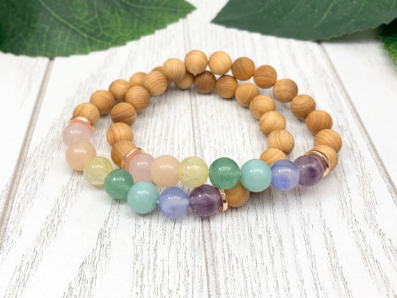 Sandalwood Chakra Bracelet • Sandalwood Meditation Bracelet • Balancing Bracelet for Anxiety and Stress Relief • Beaded Chakra Jewelry