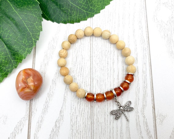 Carnelian Uplifting Dragonfly Miscarriage Bracelet, Pregnancy Loss & Grief Gift, Sandalwood Miscarriage Jewelry