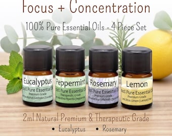 Focus Essential Oil Set of 4, 2ml Citrus & Herb Aromatherapy Diffuser Refills