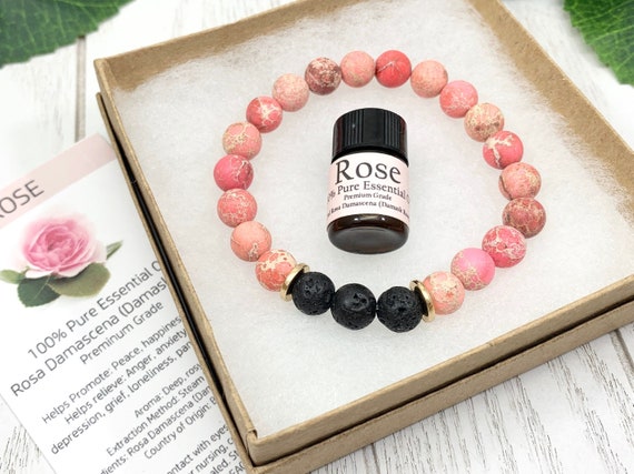 Pink Imperial Jasper Lava Diffuser Bracelet for Grounding & Confidence — Pink Aromatherapy Jewelry (8mm)