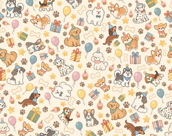 Puppy Birthday Seamless Pattern Digital Download