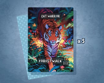 Cat Warrior Forestwalk MTG Tokens, Custom Card Tokens (Set of 5)