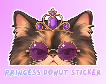 Princess Donut Peeking Sticker 3 Inch | Waterproof Laminated Laptop Sticker | Cute Cat Lover Gift
