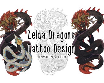 Zelda Dragons Tattoo Design / TOTK / Link / Light Dragon / Printable / Tears of the Kingdom art / BOTW / Dragons / Ganon / Demon Dragon