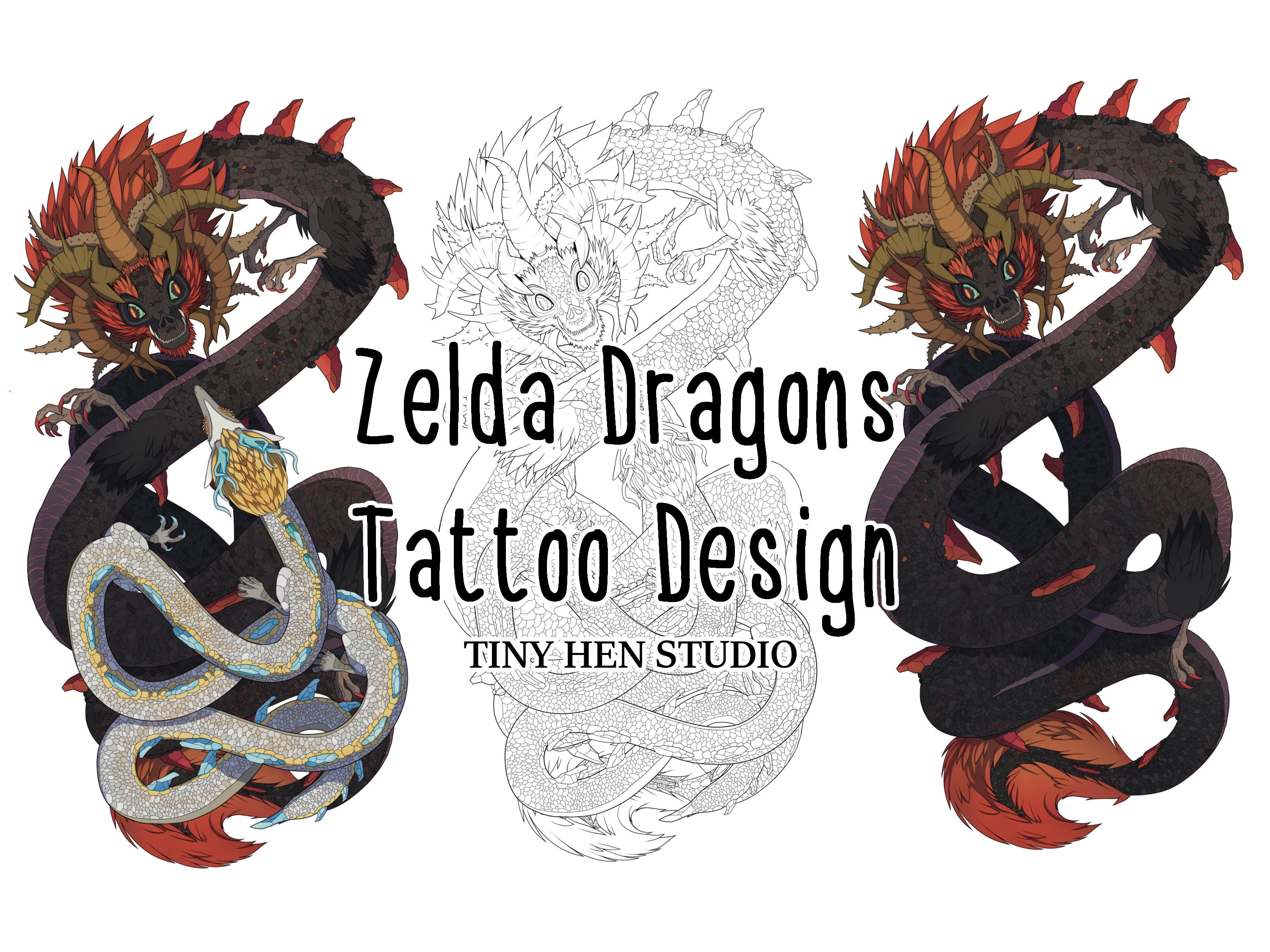 Zelda Dragons Tattoo Design / TOTK / Link / Light Dragon / Printable /  Tears of the Kingdom Art / BOTW / Dragons / Ganon / Demon Dragon 
