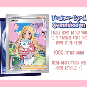 Commission de carte de dresseur Pokémon personnalisée / carte à collectionner de style anime / illustration détaillée du personnage / moi en tant que dresseur de Pokémon