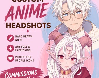 Custom Anime Headshot, Digital Character Portrait Commission, 100% Hand Drawn (No AI)