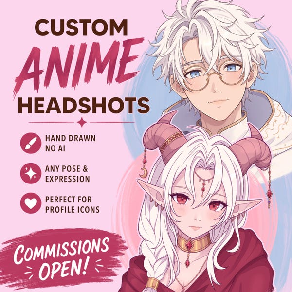 Custom Anime Headshot, Digital Character Portrait Commission, 100% Hand Drawn (No AI)