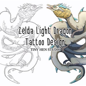 Zelda Light Dragon Tattoo Design / Tears of The Kingdom / Link / Digital Download / Printable / Anime / Cartoon / Cute / Fun / Colorful
