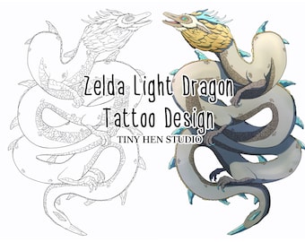 Zelda Light Dragon Tattoo Design / Tears of The Kingdom / Link / Digital Download / Printable / Anime / Cartoon / Cute / Fun / Colorful