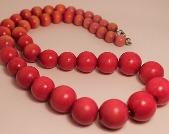 Wooden Pink Vintage Necklace Large Circles Statement Piece