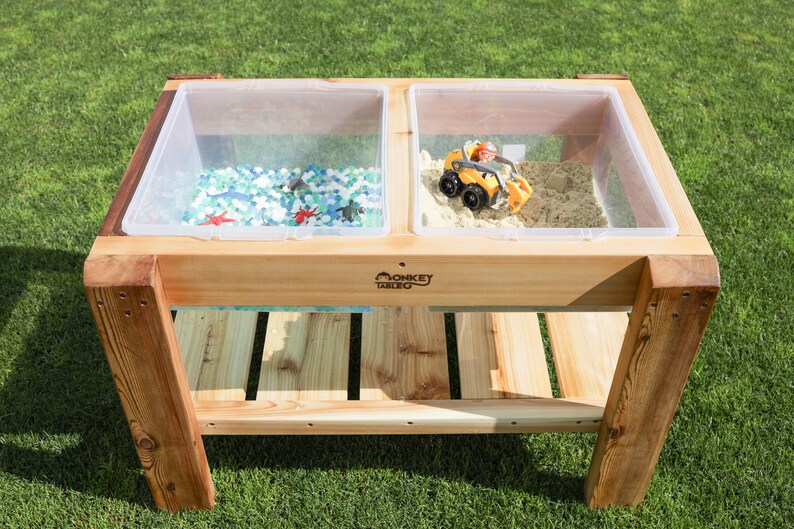 Mesa sensorial de madera de doble papelera para niños | Etsy