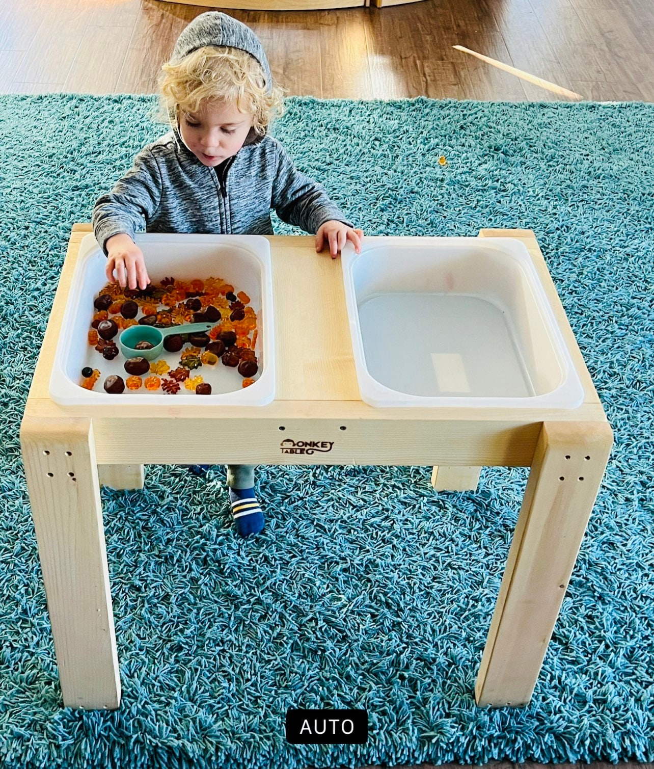 Sensory Table, Activity Table With Roll Paper Holder, Water and Sand Table,  Wooden Play Table 