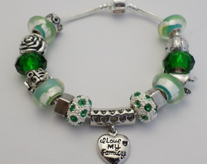Green Charm Bracelet Family Charm Bracelet Famiy Charm Etsy