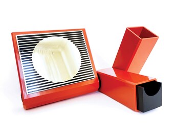 Vintage Orange Plastic Desk Organizer FACETTA Italy |  Pencil/Pen holder | Make up Holder