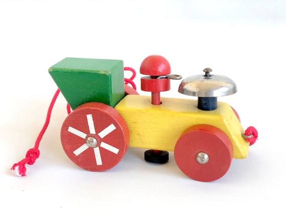 Ondeugd acre Kader Vintage houten trein pull speelgoed door SIO Bell geluid Toy - Etsy  Nederland