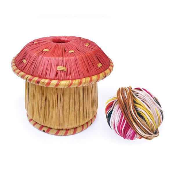 Vintage Woven Grass Mushroom Yarn Holder Basket | Wool Holder | Knitting Yarn Baskets