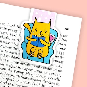 Cute Reading Cat Magnetic Bookmark Page Keeper Gift Ideas For Readers Book Accessory Cat Lover Gifting Book Addict Small Gift Stocking image 1