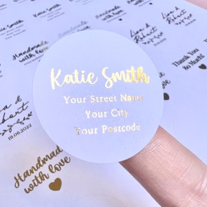 Return Address Foiled Stickers White Returns Address Personalised Foiled Labels Custom Self Adhesive 37mm Round Stickers image 1