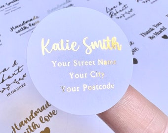 Return Address Foiled Stickers | White Returns Address Personalised Foiled Labels | Custom Self Adhesive 37mm Round Stickers