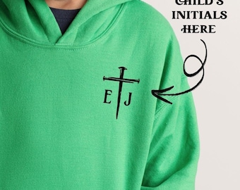Custom Christian Kids Hoodie: Personalized Initials Sweater, Religious Fleece Pullover