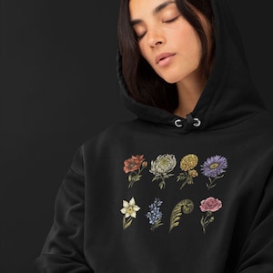 Vintage Botanical Flower Hoodie - Unisex Floral Print Sweater