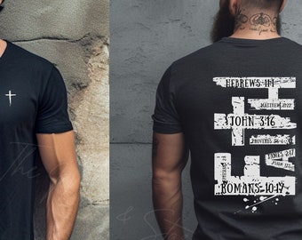 Mens Christian Shirt Jesus Christian Gifts Male Christian Shirt Faith men Shirt, Romans John Proverbs Hebrew Shirt Guys Christian Male Cross