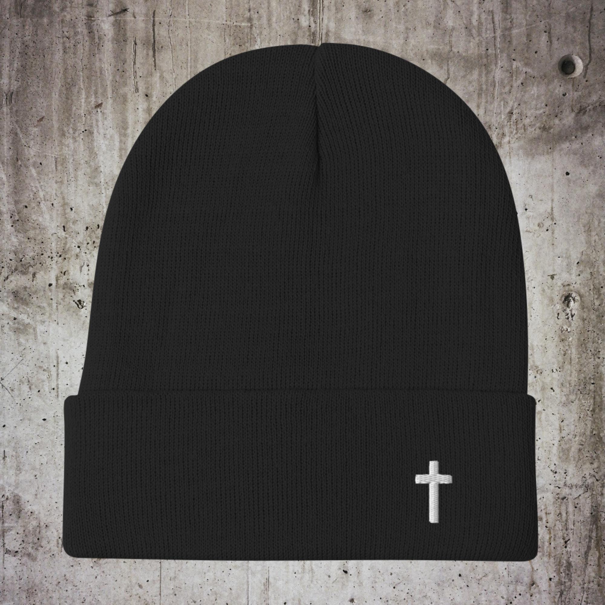Cristian Chaplain Cross Embroidered Beanie - Acrylic Skully Hat For Men & Women