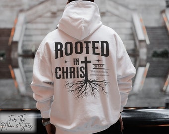 Men's Christian Hoodie Rooted in Christ Hoodie Mens Christian Sweater Mens Shirt Christian Merch Hoodie for Men Christian Dad Rooted Shirt
