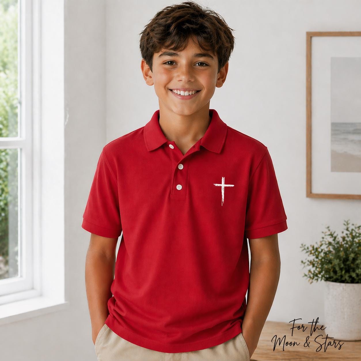 Youth Christian Polo for Boys, Kids Church Shirt, Teen Faith Apparel, Dry-Blend School Uniform Polo, Religious Gift for Teen