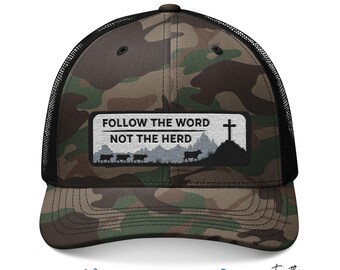 Sigue la Palabra, No la Manada. Gorra cristiana para hombre bordada. Gorra cristiana para hombre. Gorra de béisbol de camuflaje para hombre.