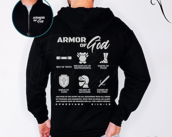 Sudadera con capucha y cremallera cristiana para hombre, sudadera con capucha y cremallera con la frase "Armadura de Dios", sudadera con capucha cristiana para hombre, sudadera con capucha cristiana para hombre, camiseta de Jesús, sudadera con capucha y cremallera, suéter con cremallera