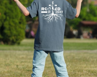 Christian Shirts Youth Jesus Shirt Christian Gifts for Kids Jesus Kids Apparel Bible Comfort Colors Christian Kids Rooted in Christ Shirt
