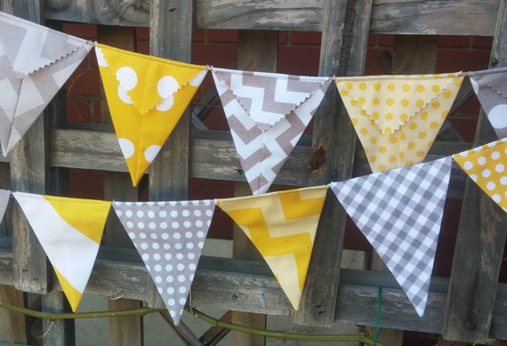 Bunting Flags Or Banner For Bedroom Garden Birthday Yellows And Grey Riley Blake Fabric