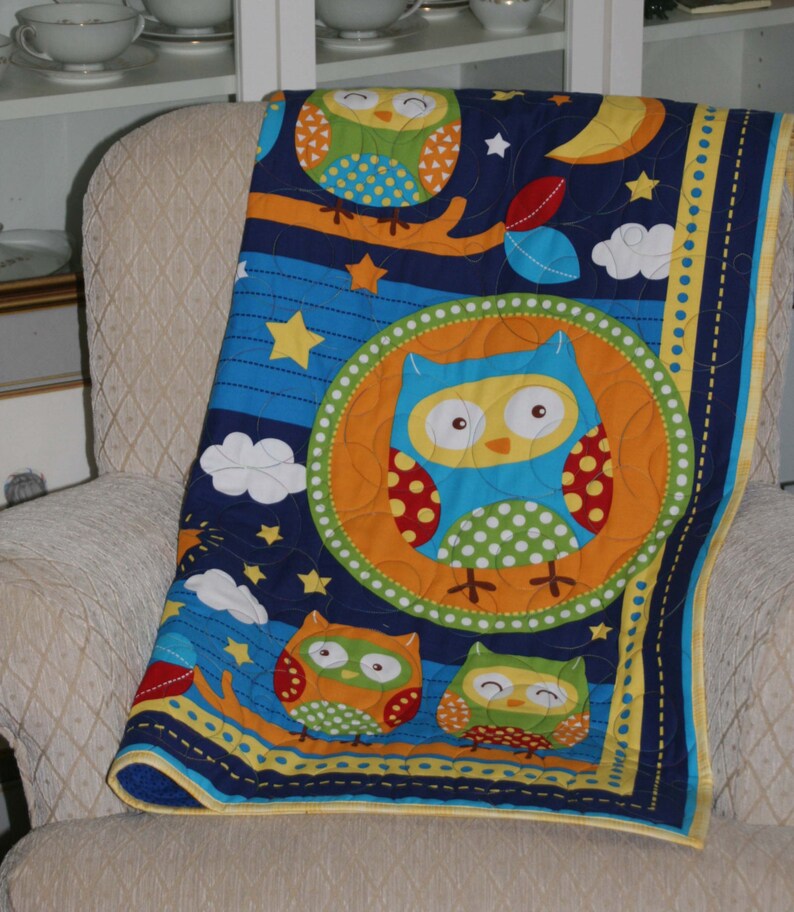 Cot Quilt Crib Quilt Bright and Fun Quilt Featuring Owls on Etsy
