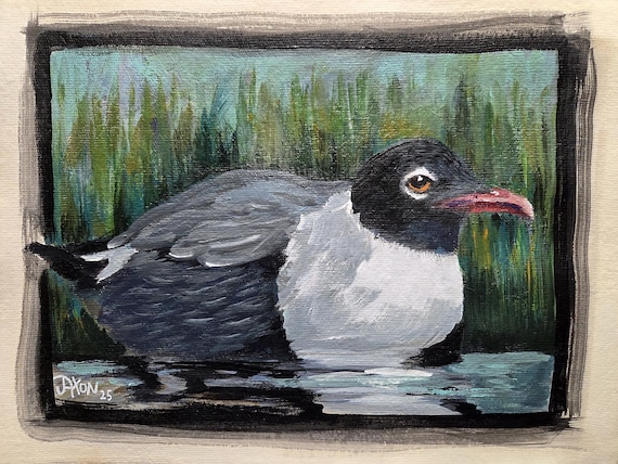 9x12 Original on watercolor paper ~ Basking Gull