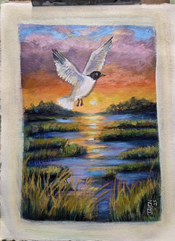 9x12 Original on watercolor paper ~ Marsh Gull