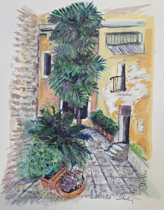 Dolcedo, Italy - Original ink wash drawing