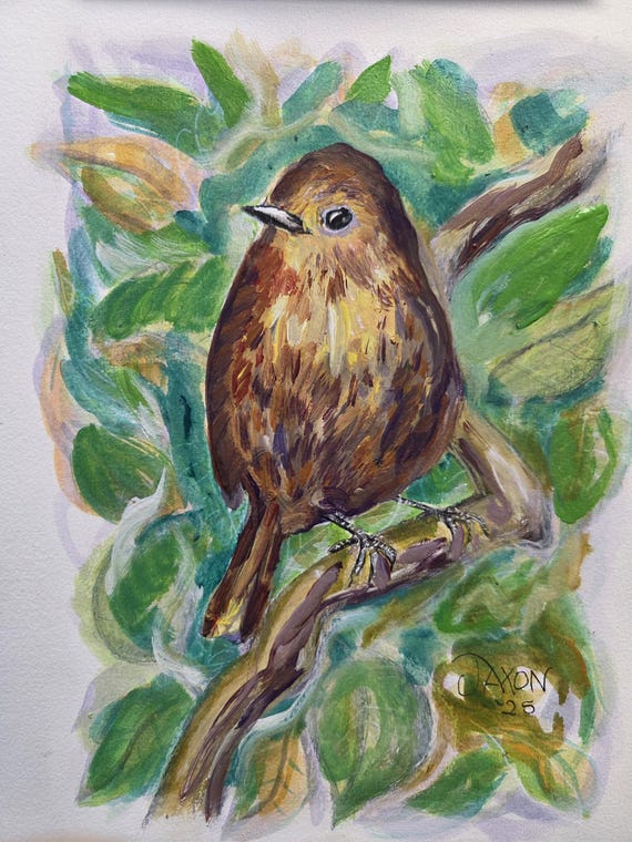9x12 Original Acrylic on watercolor paper ~ Yellow Breast Birdy