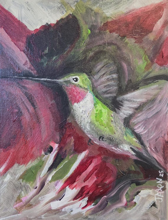 Vibrant Hummingbird Painting in Flight | Colorful Nature Art