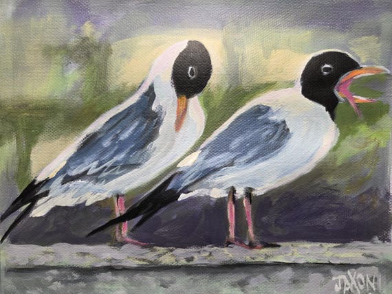 9x12 Original on watercolor paper ~ Laughing  Gulls