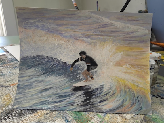 9x12 Original on watercolor paper ~ Surf City Surfer