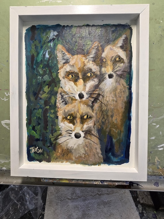 Original Framed Art - 12x16 - Foxes