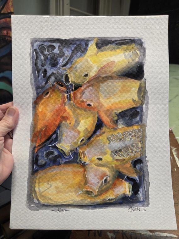 Koi Pond 9x12 Original Acrylic on Watercolor Paper