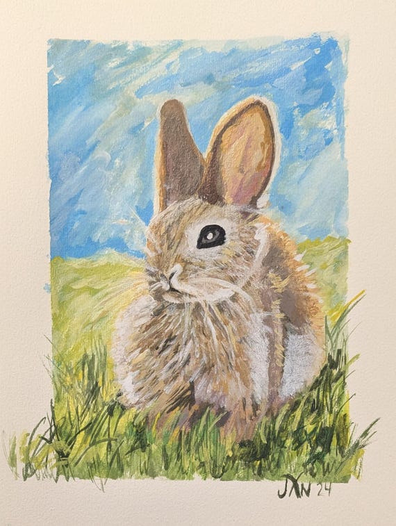 12x9 Original Bunny Painting on Watercolor paper