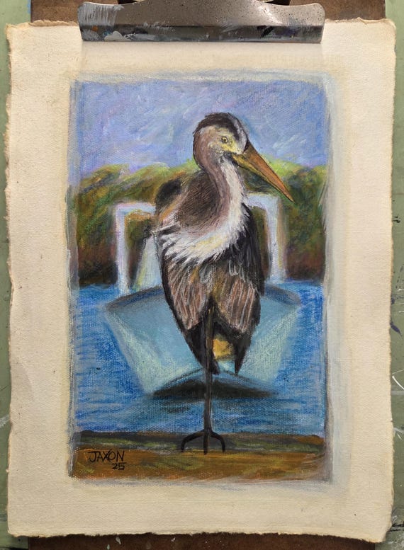 9x12 Original on watercolor paper ~ Heron