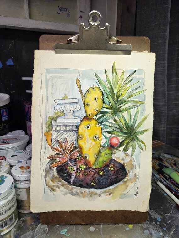 Cactus Original ink wash drawing