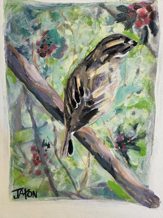 Sparrow - Original Acrylic on watercolor paper